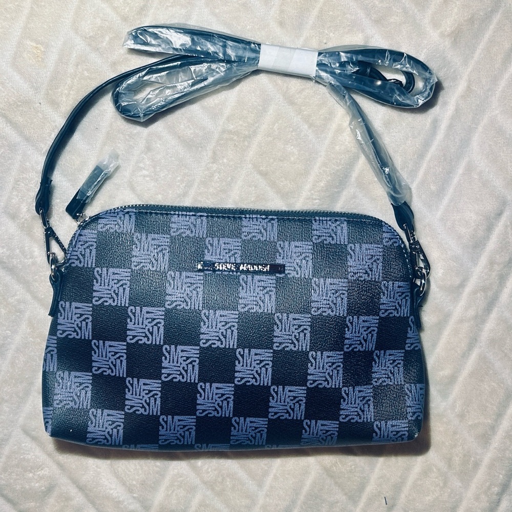 Steve Madden Black & Lavender Checkered Logo Dome Crossbody Purse